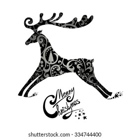 Christmas card. Celebration background with gift deer and place for your text. vector illustration