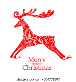 Christmas card. Celebration background with gift deer and place for your text. vector illustration