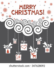 Christmas card. Celebration background with gift boxes and place for your text. vector illustration