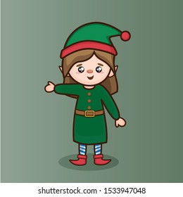 Christmas card character cartoon cute elf girl