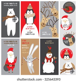 Christmas card with the characters. Set of six cards and the five labels or tags.
