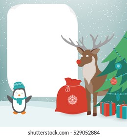 Christmas Card with Christmas Characters. Template with copy space. Vector illustration