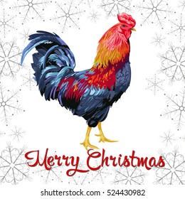 Christmas card with Chicken in white background.