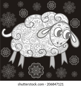 Christmas card. Chinese Zodiac. Chinese Animal astrological sign (sheep, lamb, goat). Symbol 2015 Year. Vector Illustration.
