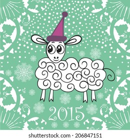 Christmas card. Chinese Zodiac. Chinese Animal astrological sign (sheep, lamb, goat). Symbol 2015 Year. Vector Illustration.