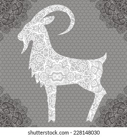 Christmas card. Chinese Zodiac. Chinese Animal astrological sign (sheep, lamb, goat). Symbol 2015 Year - stock vetor. 