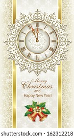 Christmas card with a clock and bells