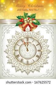 Christmas card with a clock and bells