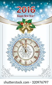 Christmas card with a clock and bells