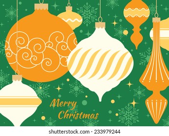 Christmas card with colorful decorations.