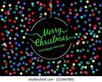 Christmas card with colorful geometric circle confetti background. Christmas background.