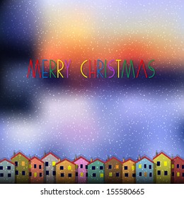 Christmas card with colorful houses. Vector paper-art 
