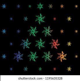 Christmas card with colorful snowflakes.