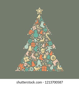 Christmas card with colorful tree. Vector.