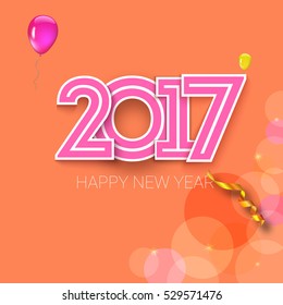 Christmas card with coming 2017 year. Bright background with serpentine, ribbons and balloons. Vector illustration, template for your greeting cards