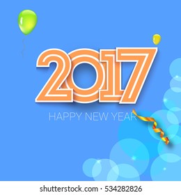 Christmas card with coming 2017 year. Bright background with serpentine, ribbons and balloons. Vector illustration, template for your greeting cards