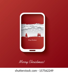 Christmas card concept design in smartphone background suitable for christmas postcards or invitations to sales etc.