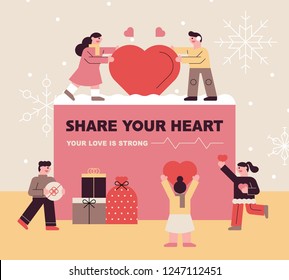 A Christmas card concept that conveys a warm heart of love. flat design style vector graphic illustration.