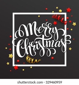 Christmas card with confetti and ribbons. Vector illustration EPS 10
