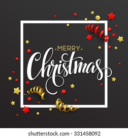 Christmas card with confetti and ribbons. Vector illustration EPS 10