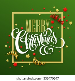 Christmas card with confetti and ribbons. Vector illustration EPS10