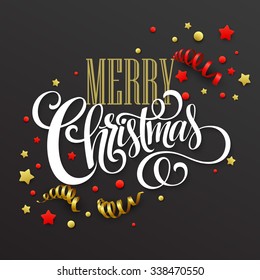 Christmas card with confetti and ribbons. Vector illustration EPS10