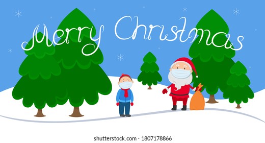 Christmas card. Coronavirus concept. Vector illustration. 