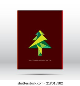 christmas card cover case background with christmas tree polygon. vector illustration.