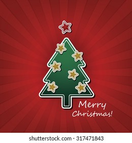 Christmas Card or Cover Template Design with Decorated Christmas Tree and Merry Christmas Text