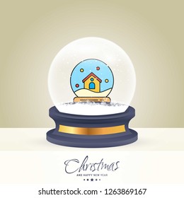 Christmas card with creative elegant design and globe also with golden background vector