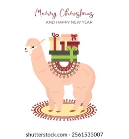 Christmas Card with cute Alpaca-Merry Christmas