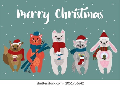 Christmas card with cute animals. Use these cuties to create your own postcards!