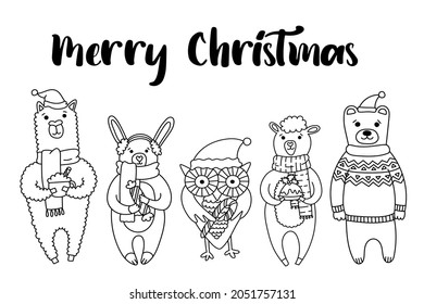 Christmas card with cute animals. Use these cuties to create your own postcards!