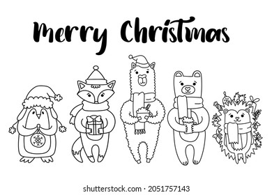 Christmas card with cute animals. Use these cuties to create your own postcards!