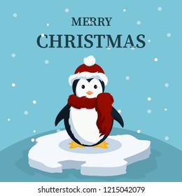 
Christmas card of cute baby penguin
