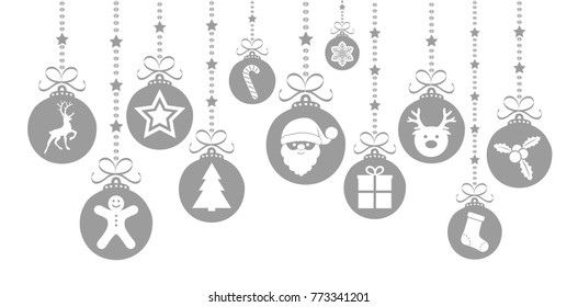 Christmas card with cute baubles. Vector.