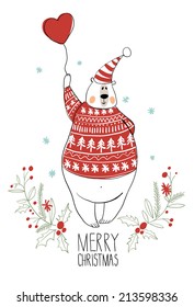 Christmas card with a cute bear. 