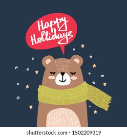 Christmas Card with Cute Bear Vector illustration