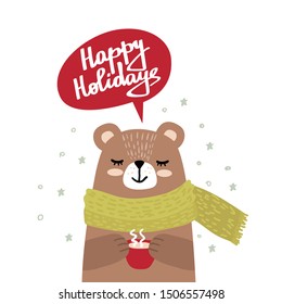 Christmas Card with Cute Bear Vector illustration