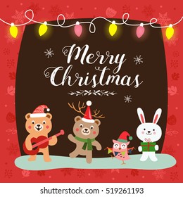 Christmas card with cute cartoon animals