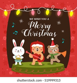 Christmas card with cute cartoon animals