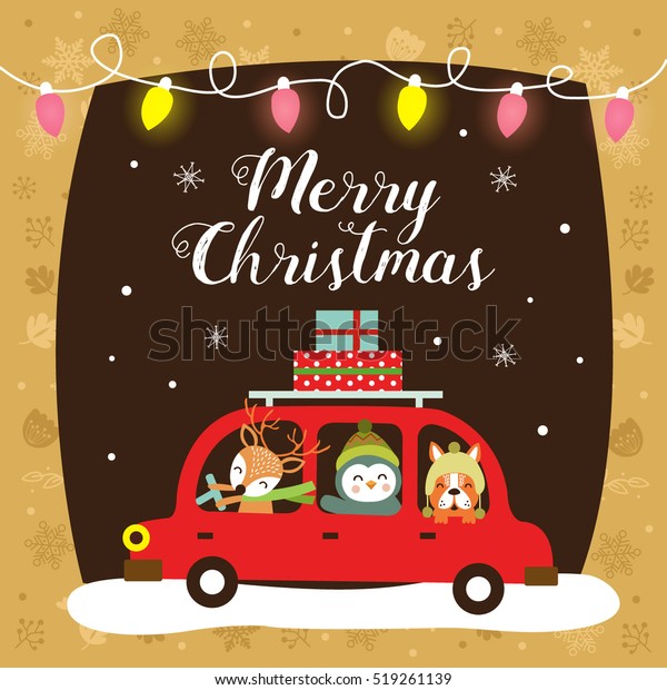 Christmas card with cute\
cartoon animals 