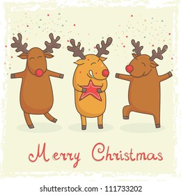 christmas card with cute cartoon deers