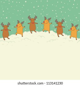 christmas card with cute cartoon deers