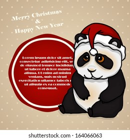 Christmas card with cute cartoon panda. Vector illustration