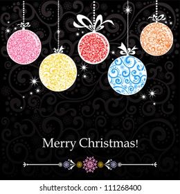Christmas card. Cute colorful Christmas balls. Vector Illustration