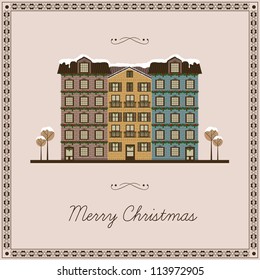 Christmas card with cute decorated buildings