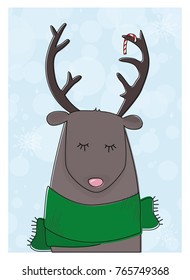 Christmas card with cute deer