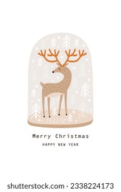 Christmas card with cute deer. Vector illustrations