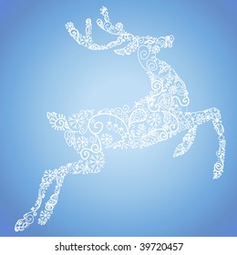 Christmas Card with a cute deer. Vector Illustration